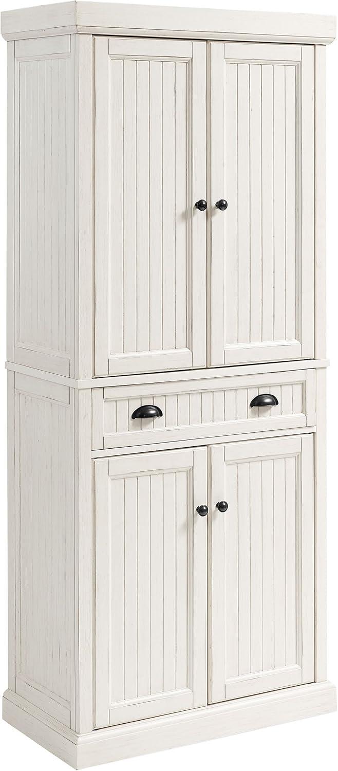 Seaside Distressed White Solid Wood Kitchen Pantry with Adjustable Shelves