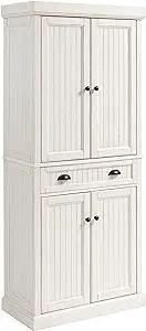 Seaside Distressed White Solid Wood Kitchen Pantry with Adjustable Shelves