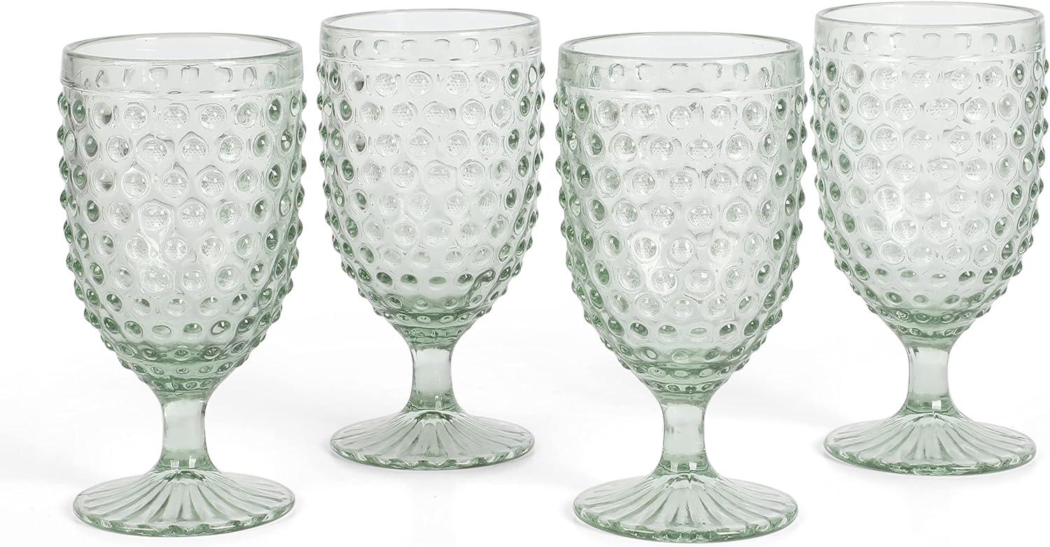 Martha Stewart Chauncey 4-Pack 14.2 oz Hobnail Handmade Glass Goblet - Pink