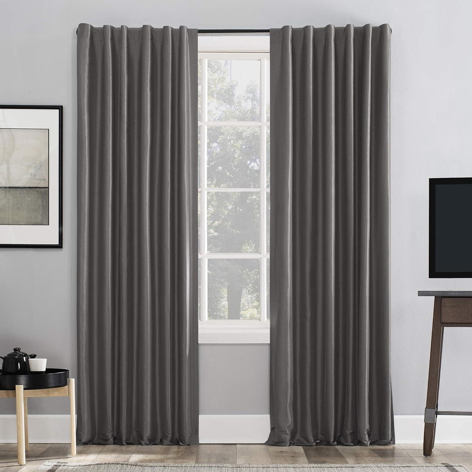 Faux Dupioni Silk Thermal Extreme 100% Blackout Back Tab Curtain Panel