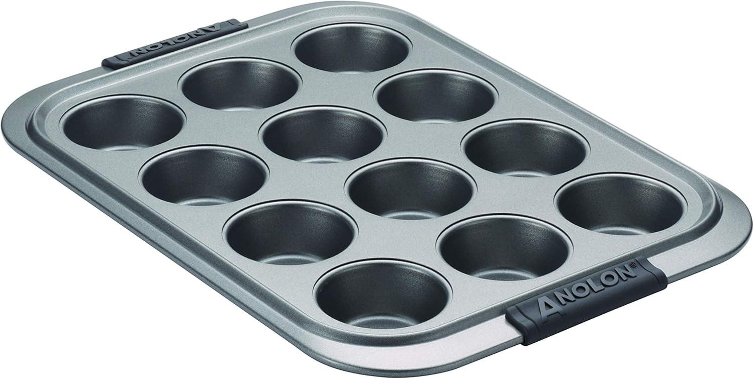 Anolon Advanced Bakeware Nonstick Muffin Pan with Lid, 12-Cup, Graphite