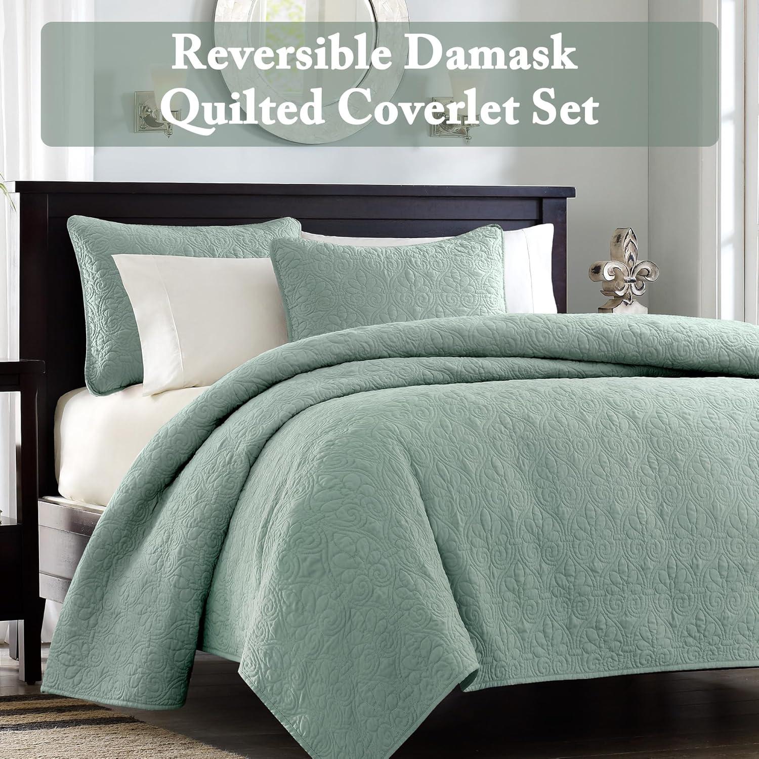 Madison Park 3pc Full/Queen Vancouver Reversible Coverlet Set Seafoam: Lightweight, Machine Washable