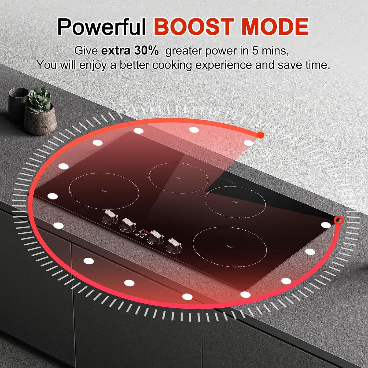 Induction Cooktop 30 inch-Induction Cooktop with Knobs Control-Bridge Element/Boost/Griddle Compatible / 8200W / 10 Power Levels/Timer/Child Safety Lock / 240V / Hard Wire