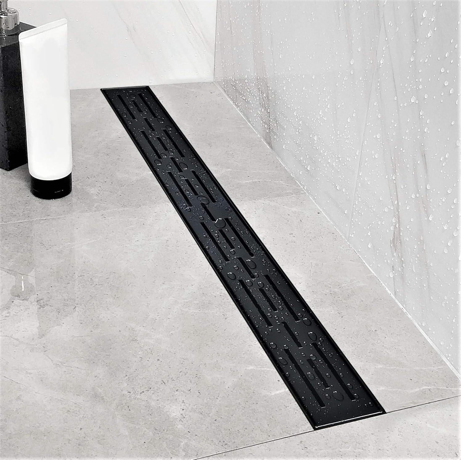 Neodrain 36 Inch Rectangular Linear Shower Drain with Brickwork Pattern Grat, 304 Stainless Steel Bathroom Floor Drain,Shower Floor Drain Includes Adjustable Leveling Feet, Hair Strainer,Black