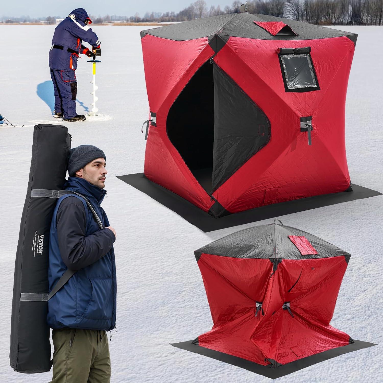 Red Pop-Up 2-Person Insulated Ice Fishing Tent with Carry Bag