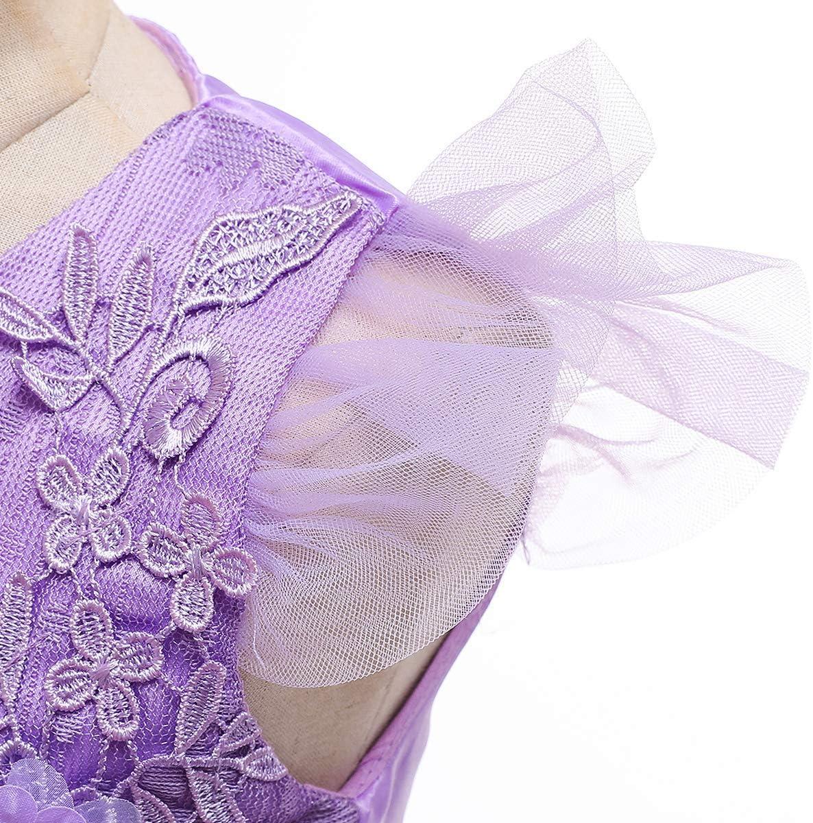 IBTOM CASTLE Vestidos de Desfile Bordados de Encaje Bohemio Floral de Princesa para Fiesta de Niños Boda Vestido Largo de Comunión Hinchado 11-12 Años Púrpura