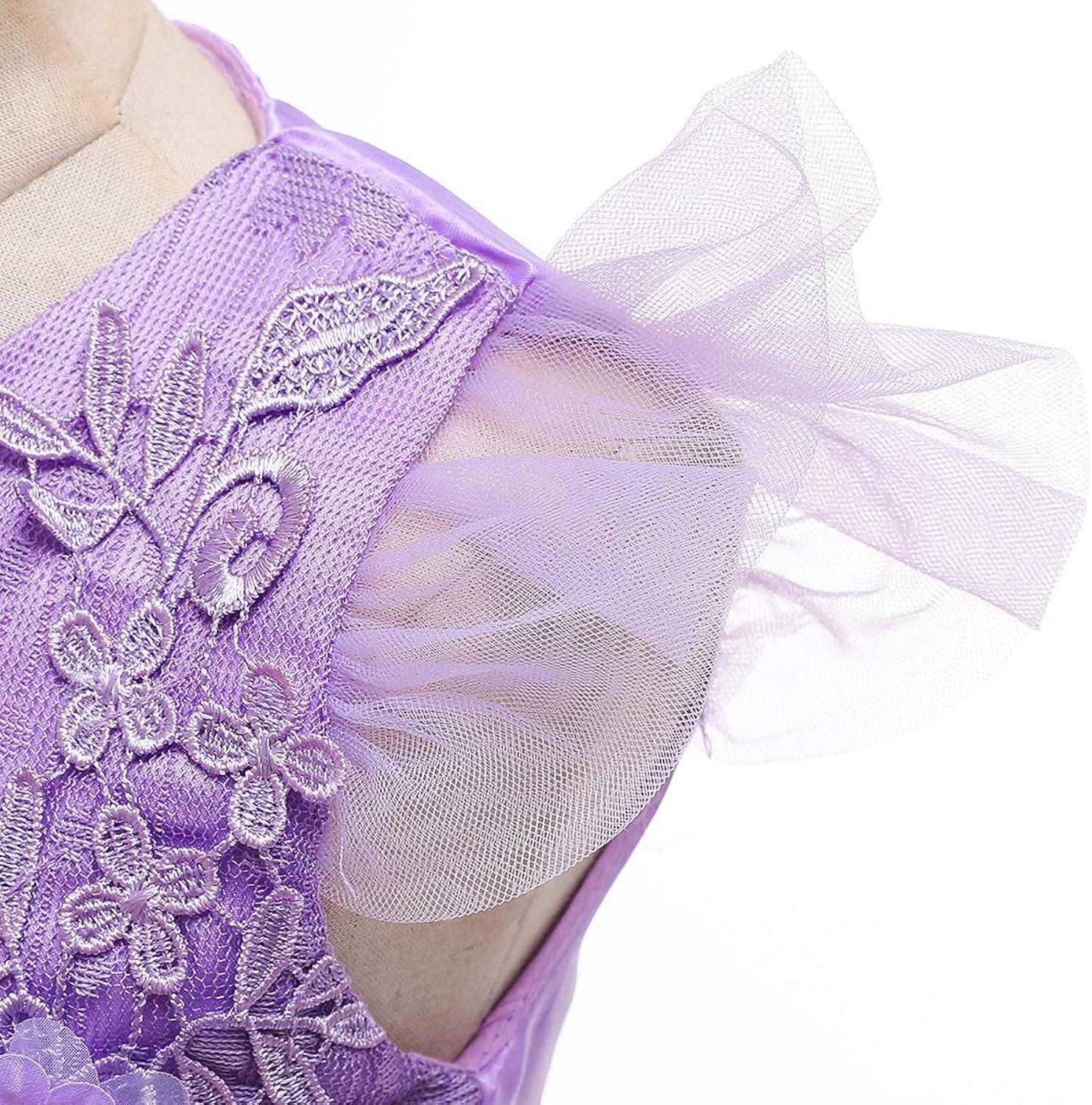 IBTOM CASTLE Flower Girl Princess Floral Boho Lace Embroidered Pageant Dresses for Kids Party Wedding Puffy Communion Maxi Gown 11-12 Years Purple
