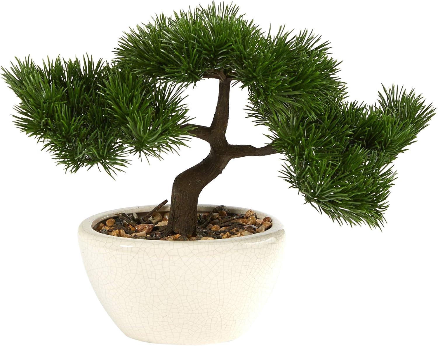 Nearly Natural 10-in Cedar Bonsai Artificial Tree in Decorative Planter
