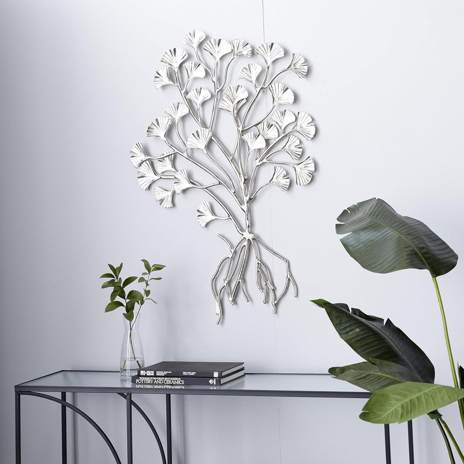 Large Silver Aluminum Floral Tree Wall Sculpture