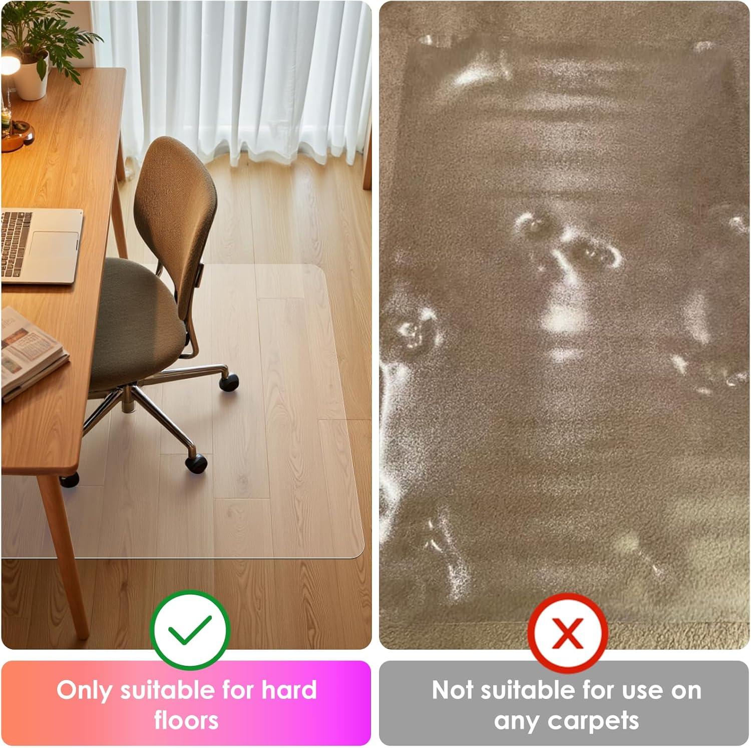 kibhous Office Mat for Hardwood Floor, 36" x 48" Rectangle Clear Chair Mat ,Matte, PVC