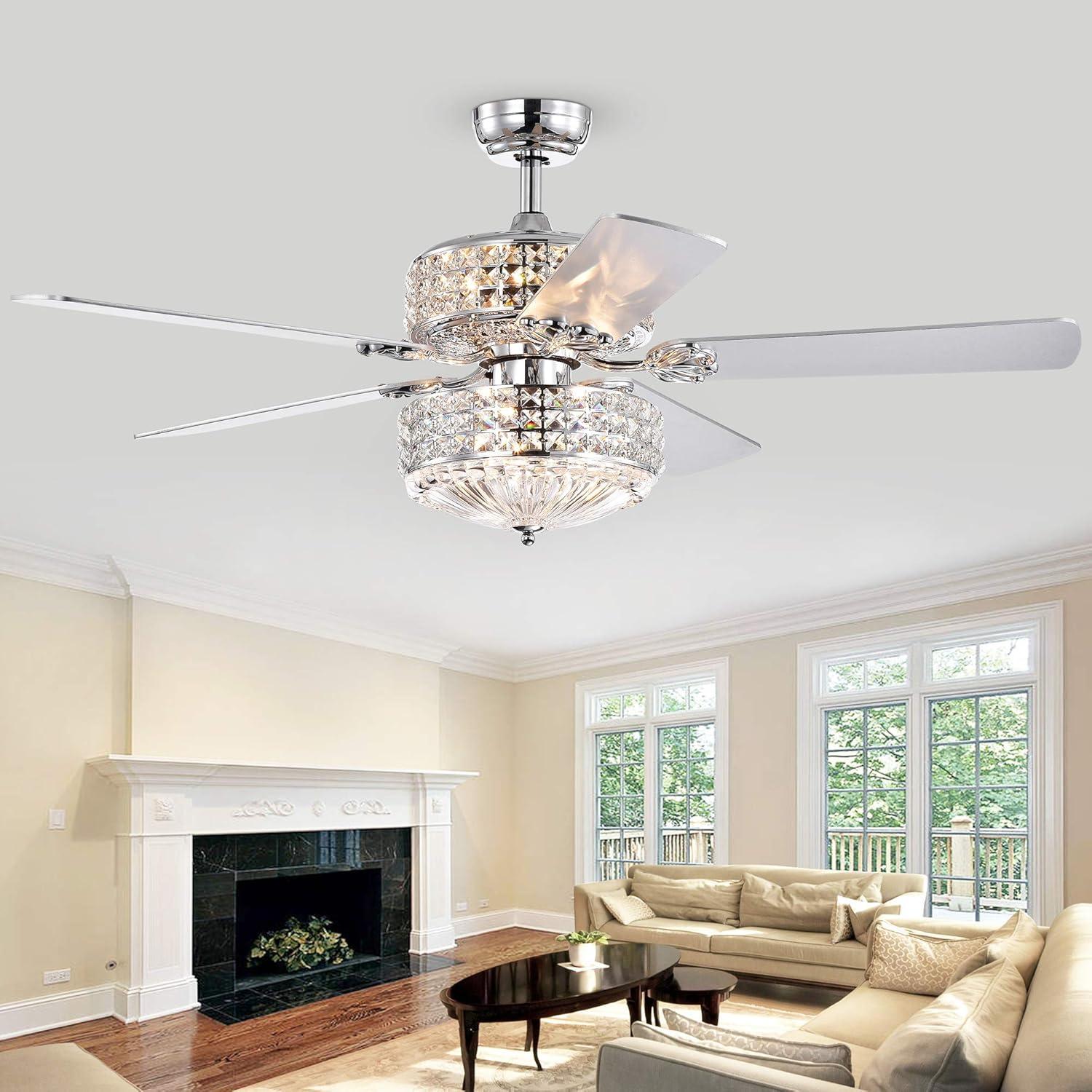 Germane Chrome Dual Lamp 52-inch Lighted Ceiling Fan w Crystal Shades (includes Remote and Light Kit)