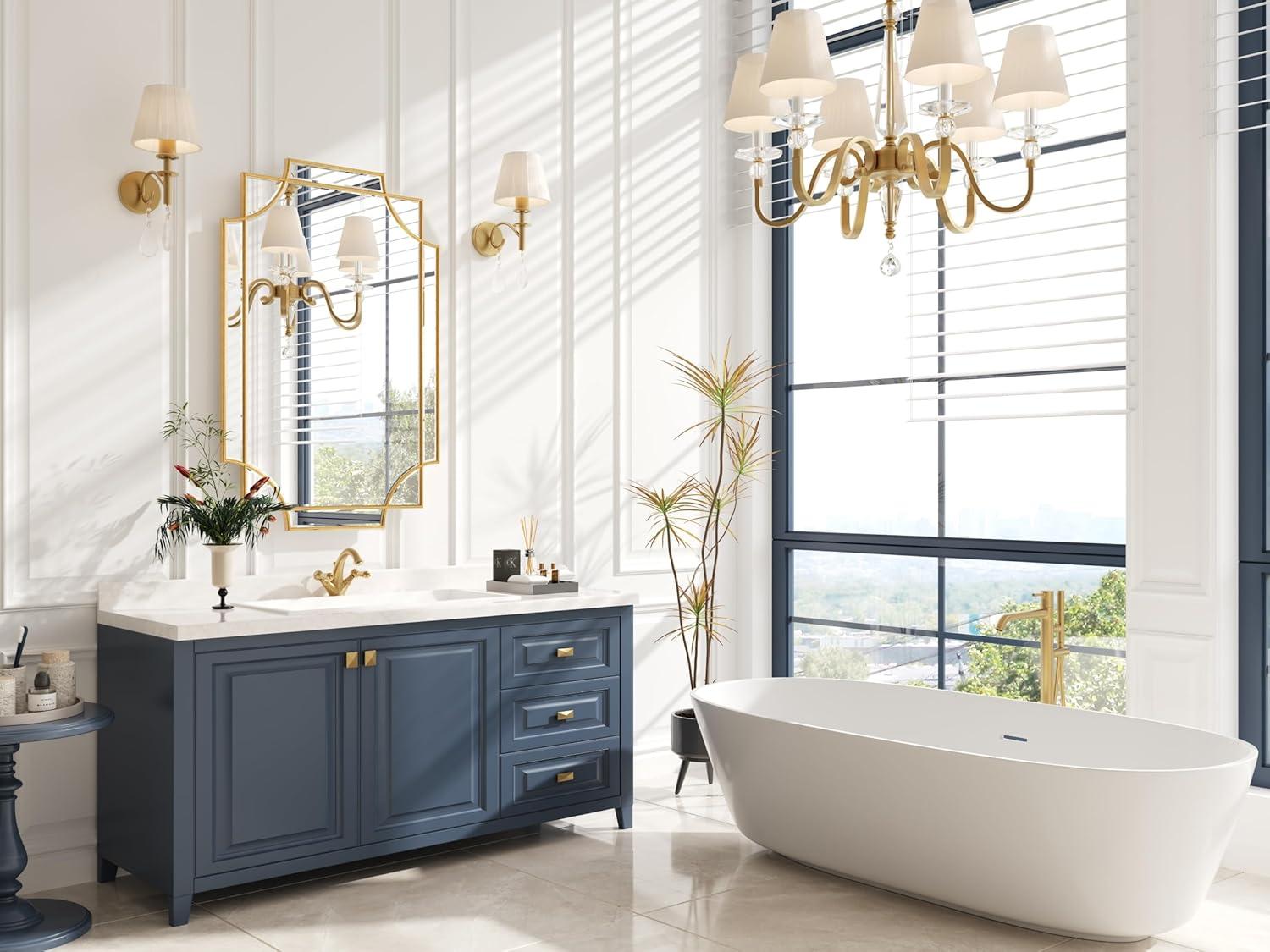 Kelly Miller Gold Bathroom Mirror for Wall, 24"x36" Large Decorative Mirror Gold Wall Mirror Vanity Mirror Beveled Wall Decor for Master Bath Half Bath Living Room Bedroom Fireplace Mantle Entryway