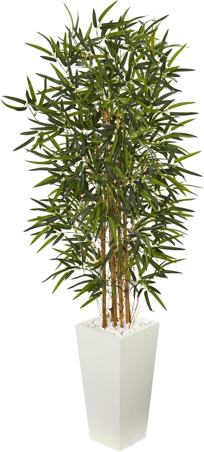 5.5ft Green Bamboo Artificial Tree in White Planter