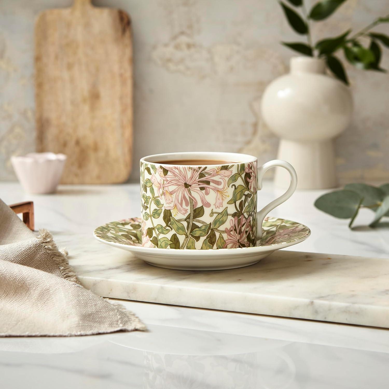 Honeysuckle Floral Porcelain Teacup and Saucer Set