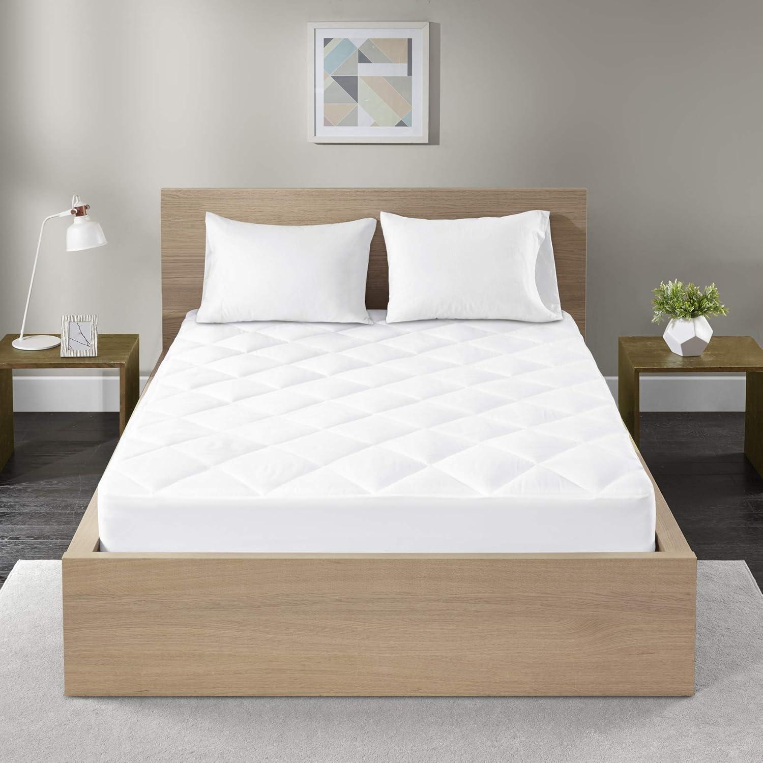 California King White Cotton Sateen Waterproof Mattress Pad