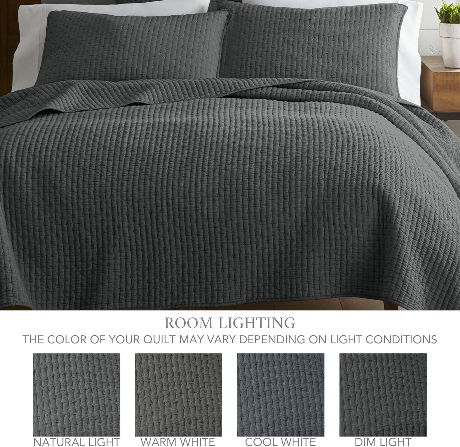 The Industrial Shop 2pc Twin Solid Quilt and Sham Bedding Set Dark Gray: Cotton Woven, Rustic Style, Machine Washable