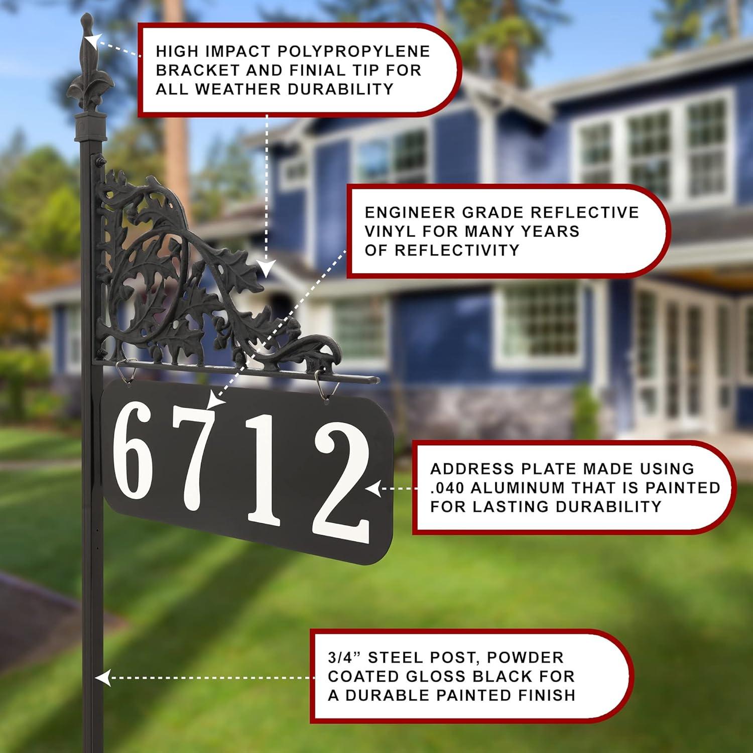 Address America USA Handcrafted Annandale Double-Sided Reflective Address Sign - 30" Pole