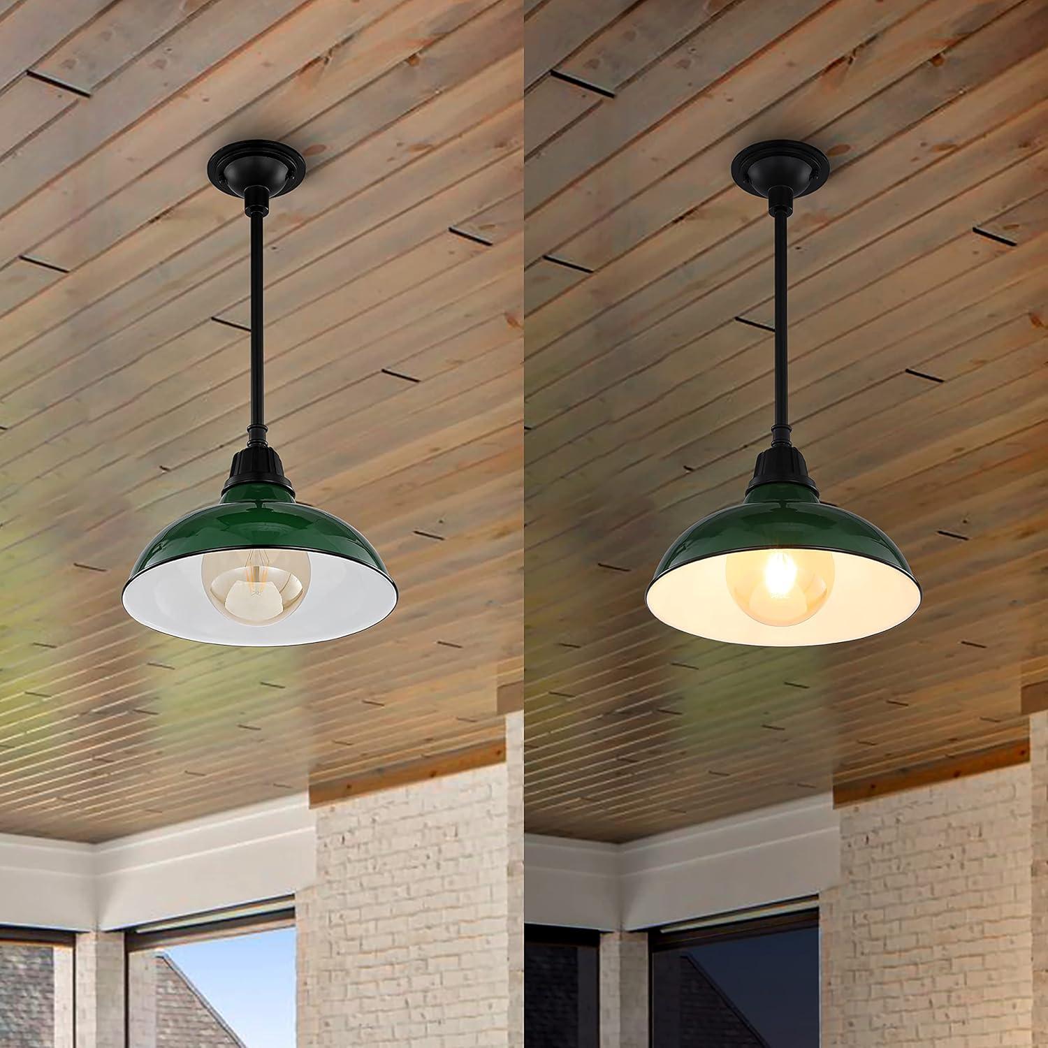 Jasper 12.25" 1-Light Farmhouse Industrial Indoor/Outdoor Iron LED Pendant, Green