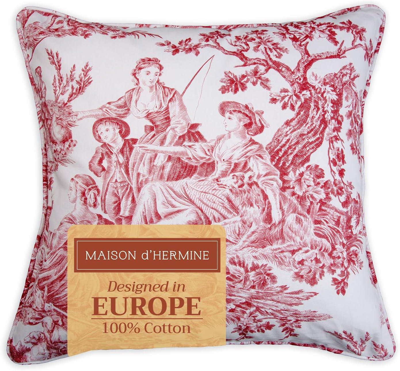 Maison d' Hermine Decorative Pillow Covers 18 x 18 Inch Square 100% Cotton Throw pillow Covers with invisible Zipper Cushion Case for Living Room Couch, Chair, Sofas, Bedroom, Home (Calais - Cardinal)