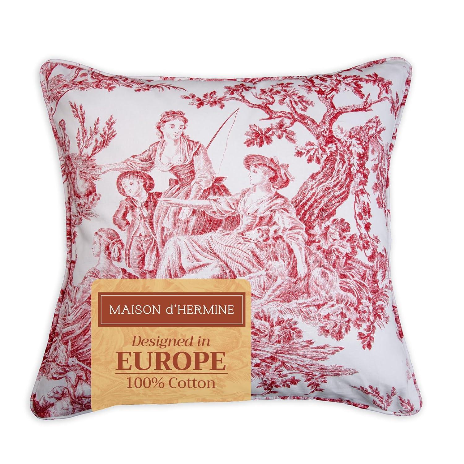 Maison d' Hermine Decorative Pillow Covers 18 x 18 Inch Square 100% Cotton Throw pillow Covers with invisible Zipper Cushion Case for Living Room Couch, Chair, Sofas, Bedroom, Home (Calais - Cardinal)