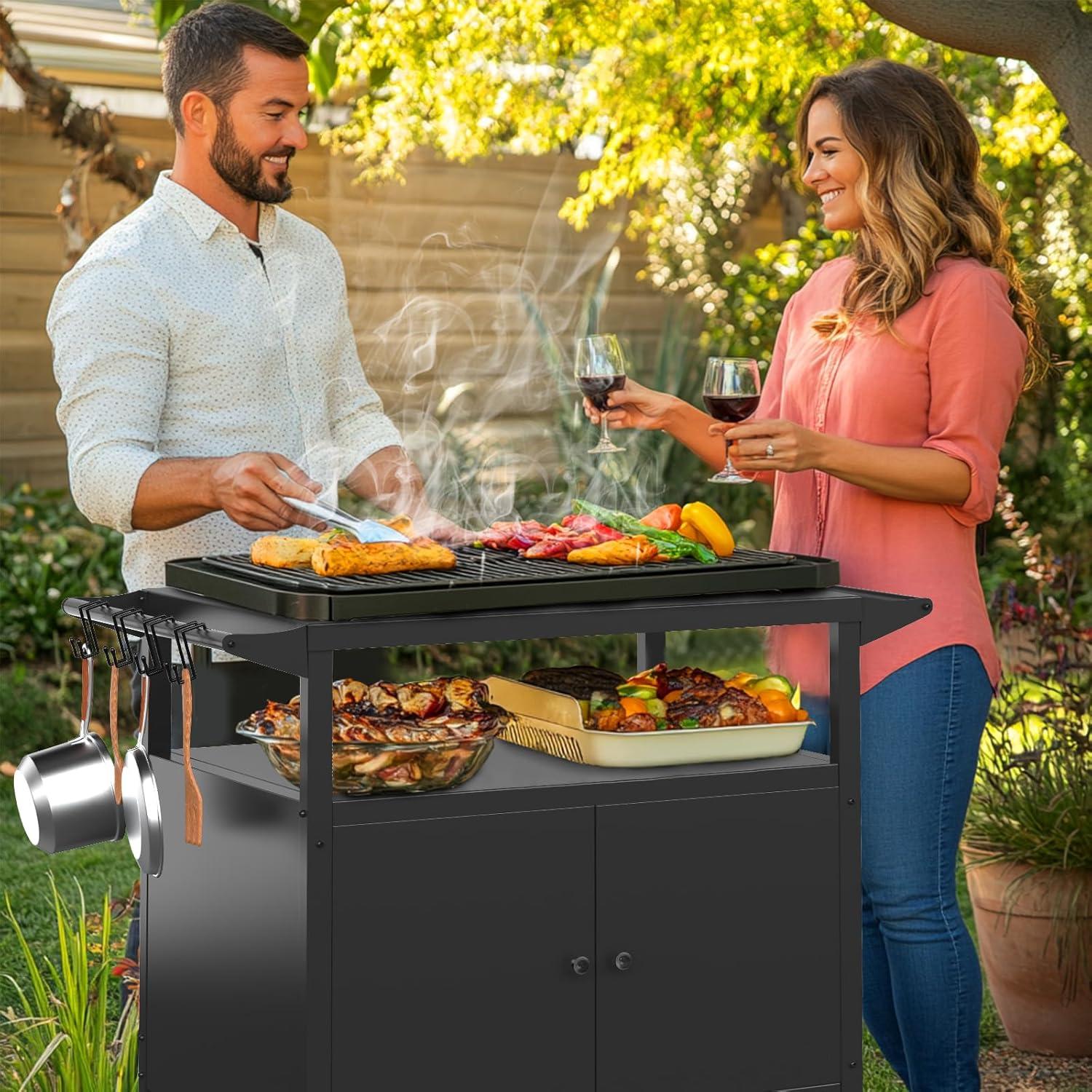 Lark Manor™ Outdoor Grill Cart Kitchen Storage Cabinets Island with Wheels Buffet Prep Tables