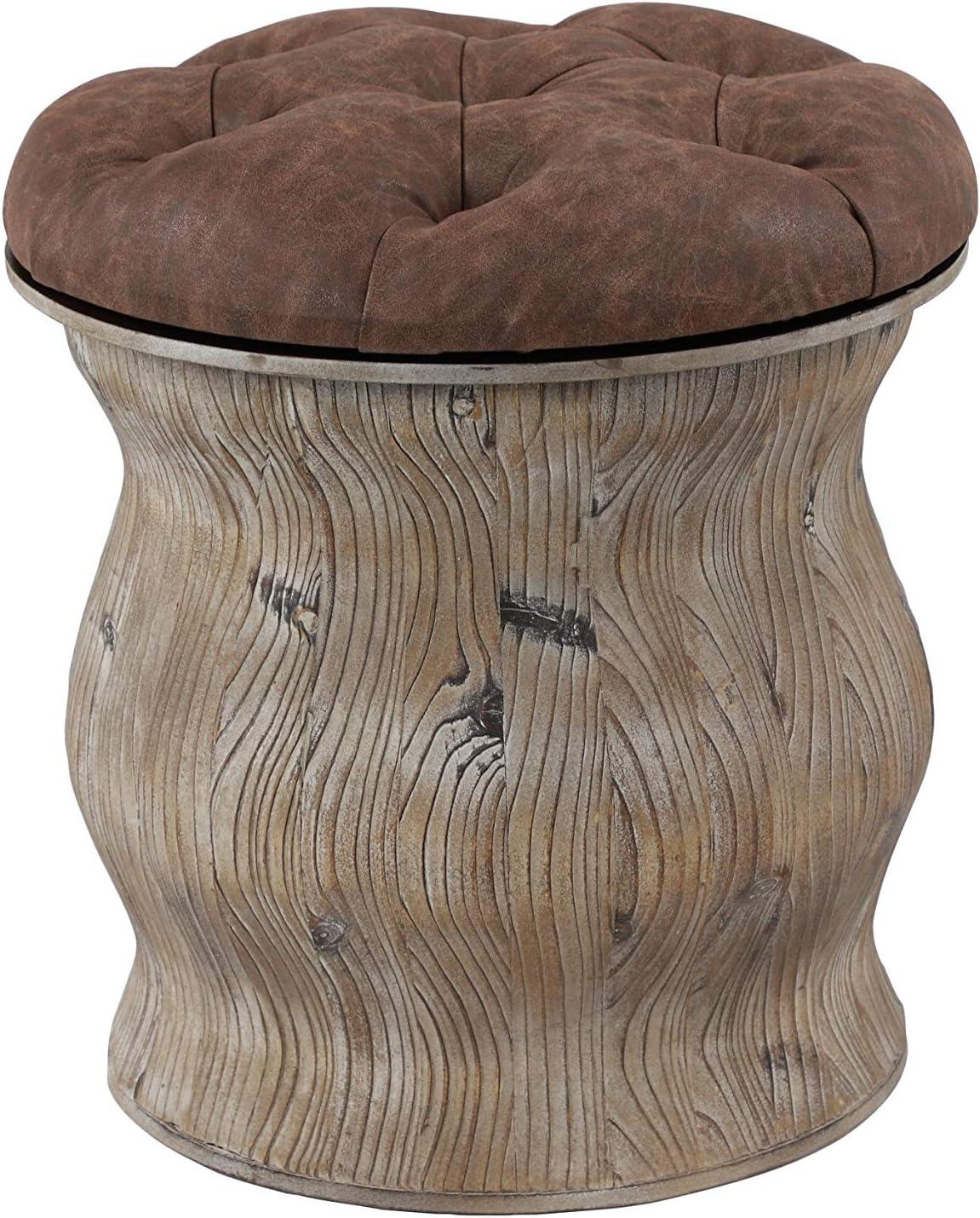 DecMode Wood Storage Stool with Tufted Seat, Brown