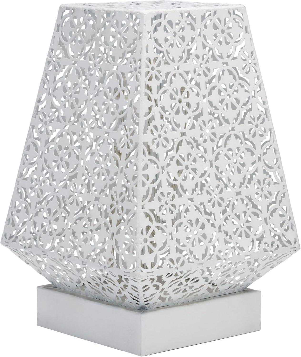 White Cordless LED Outdoor Lantern with Filigree Design