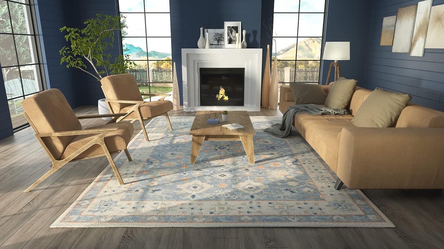 Momeni 3'3"x5' Anatolia Mae Medallion Machine Loomed Area Rug Blue: Wool & Nylon, Low Pile, Indoor Classic Rectangle Rug