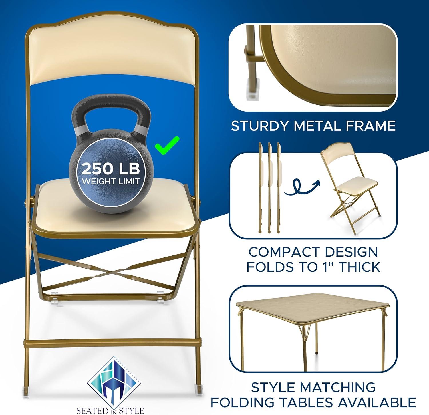 4 Pack Folding Chairs with Leather Padded Cushion Seats & Durable Metal Frame, Comfortable, Foldable, Portable, Commercial Event Seat, Indoor Outdoor for Parties, Home, Office, Black