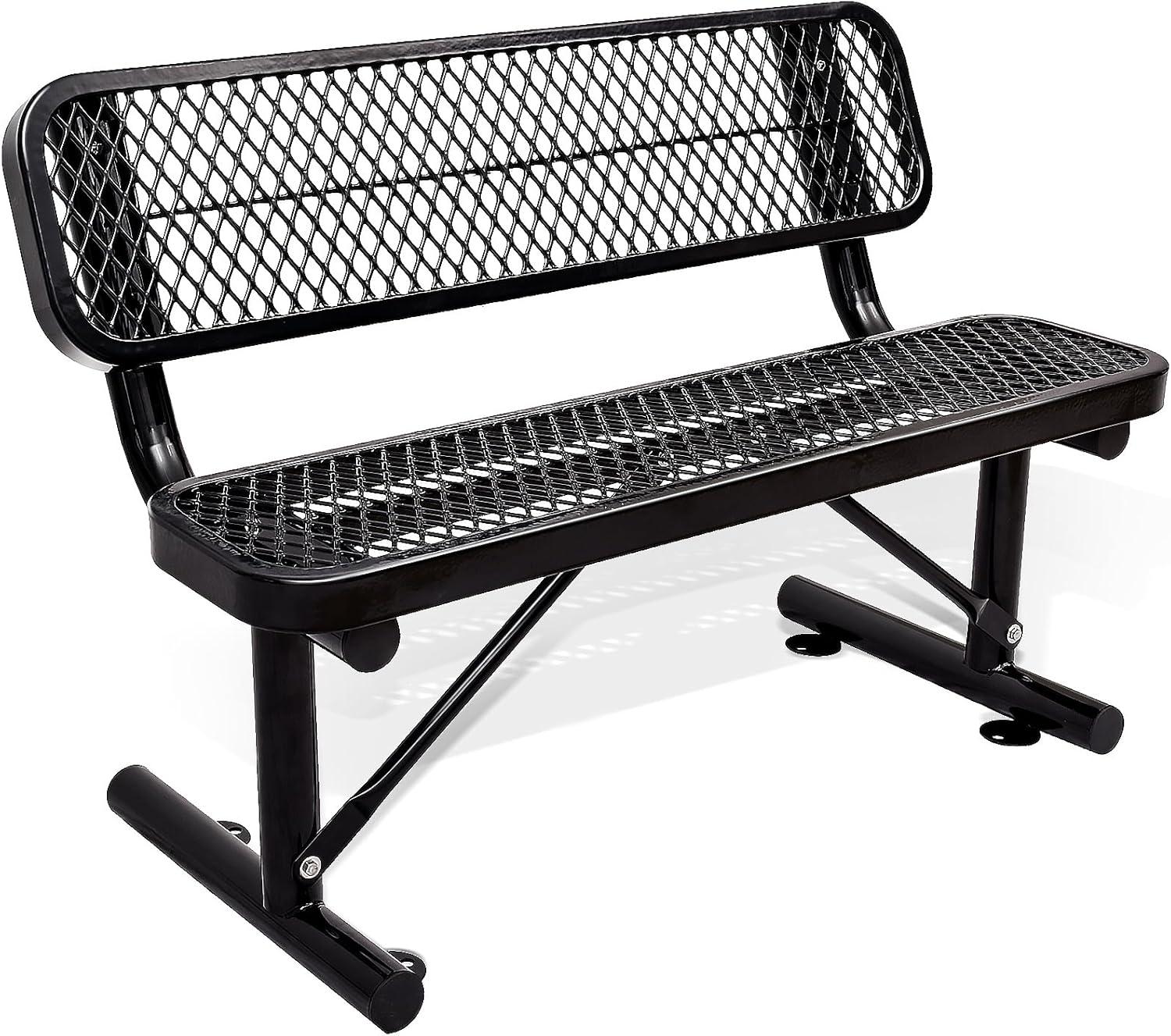 48'' Black Steel Mesh Outdoor Bench with Backrest