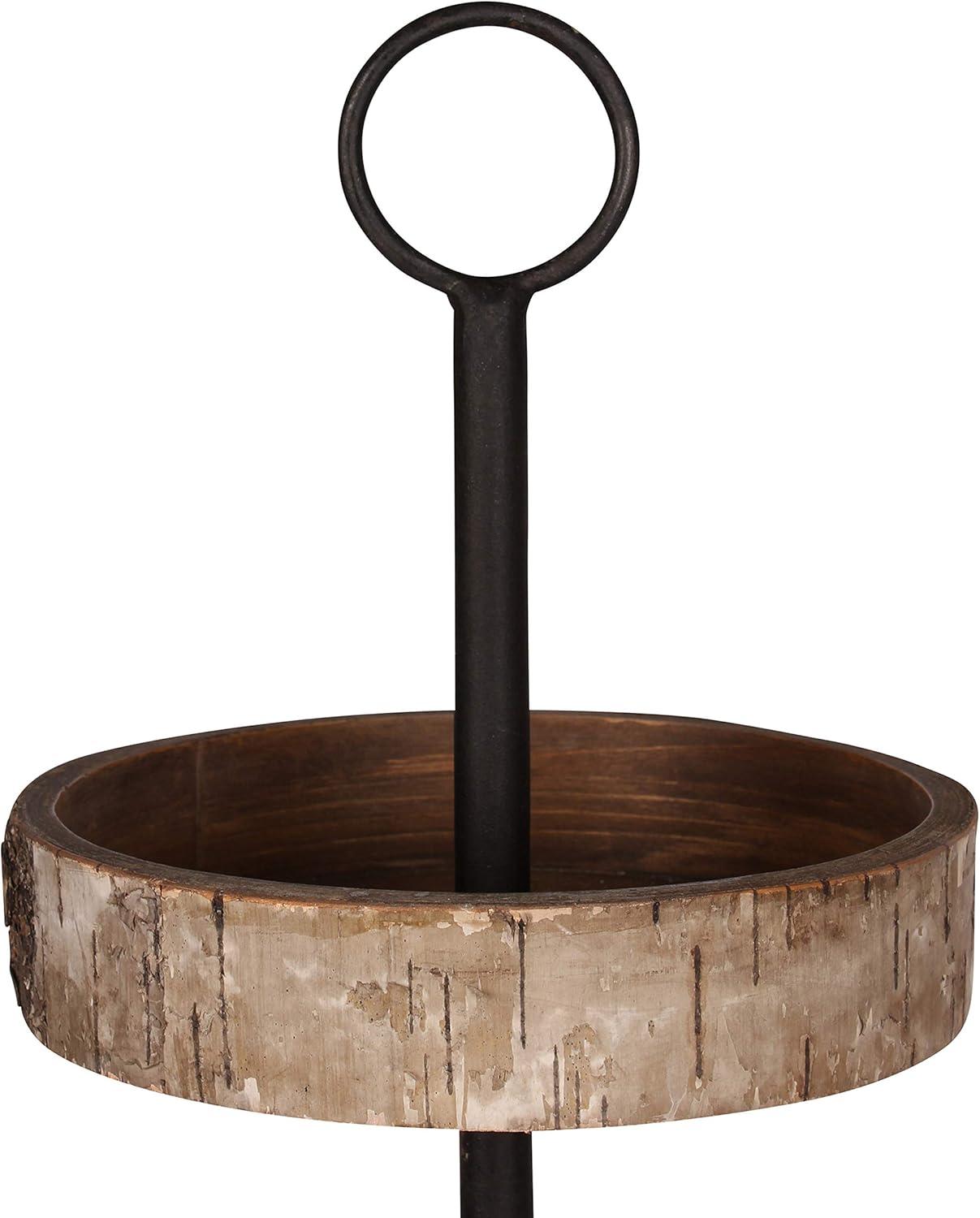 Kate and Laurel White Birch Tray, 16" Diameter, Rustic Brown and Black