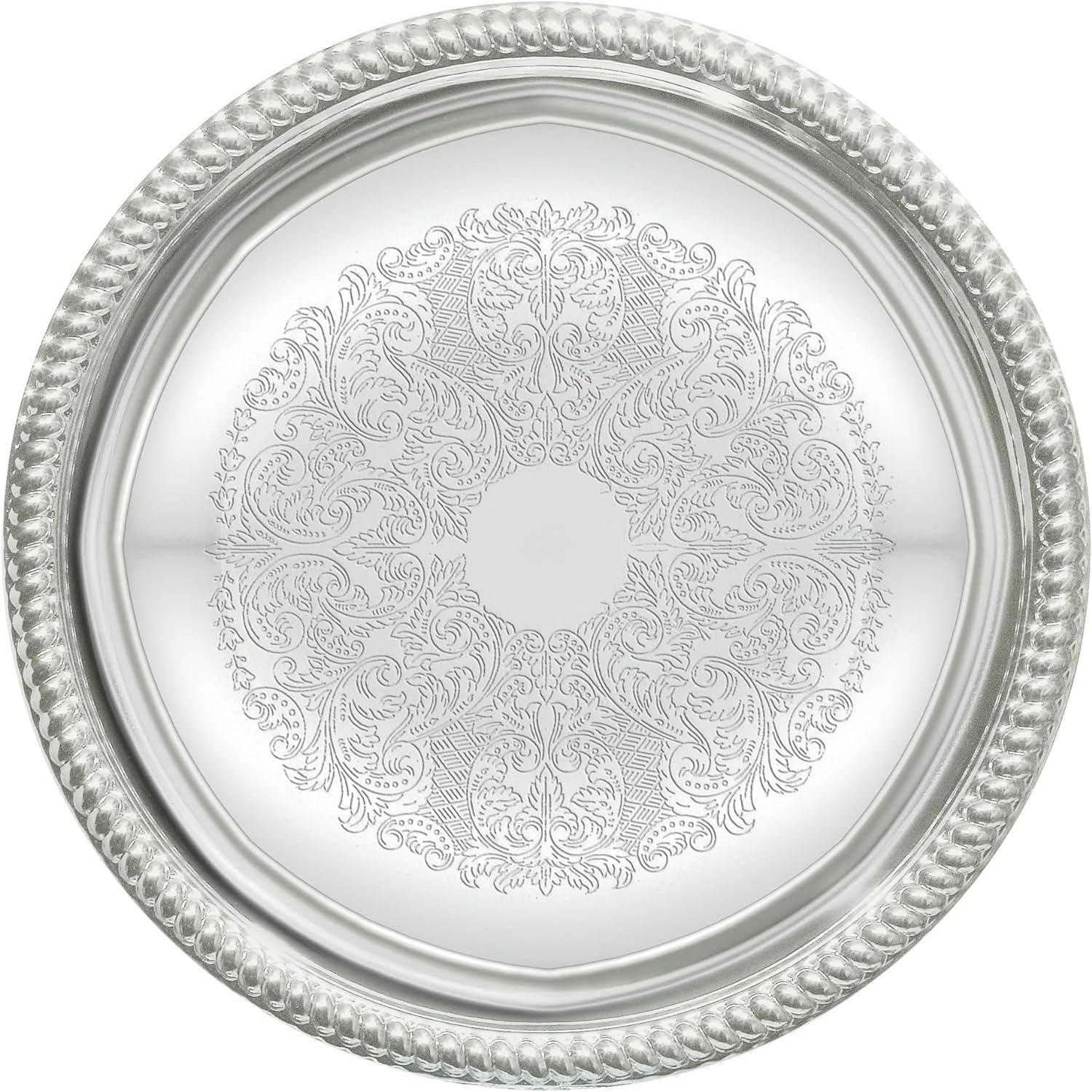 14-Inch Silver Chrome-Plated Round Serving Tray