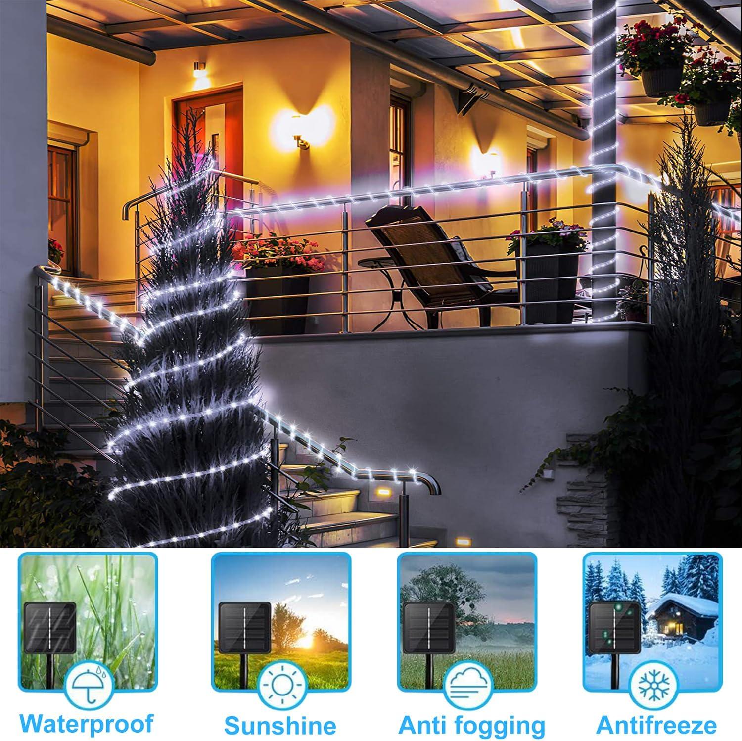 Solar Rope Lights, 99 Feet 1000 LED 8 Modes Solar Rope String Lights Outdoor Fairy Lights Waterproof Tube Lights with Solar Panel for Outdoor Indoor Home (1000LED, Cool White)