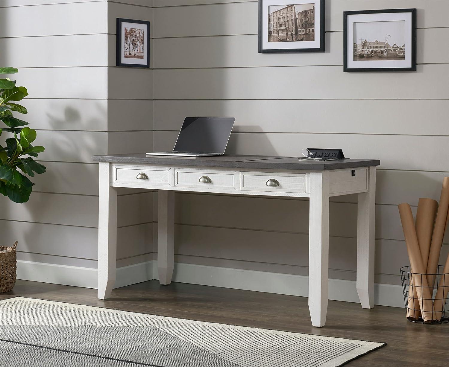 Martin Svensson Home Monterey 57" Lift-Top Desk with Fingerprint Lock, White Stain and Grey