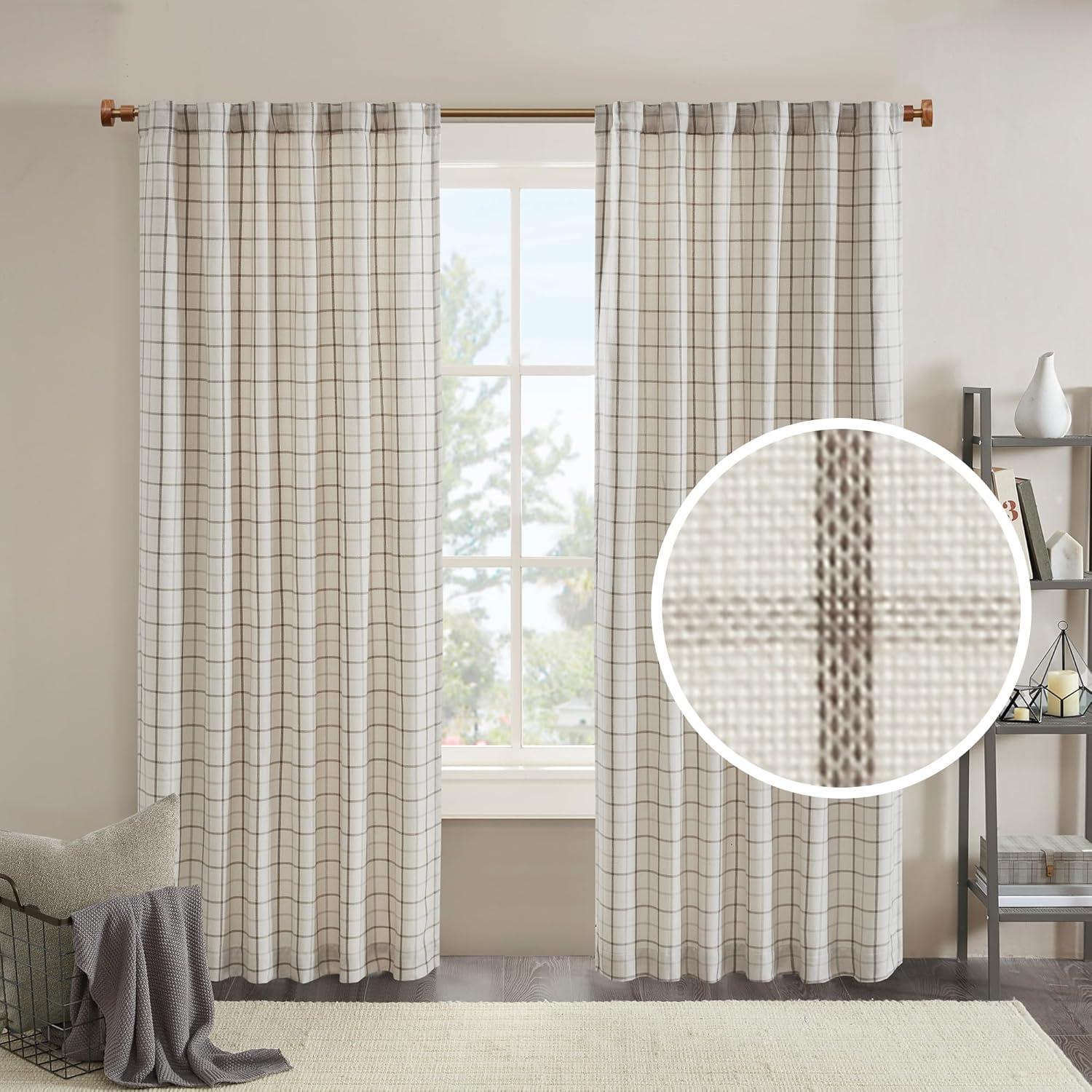 Anaheim Woven Plaid Room Darkening Thermal Fleece Lined Single Curtain Panel