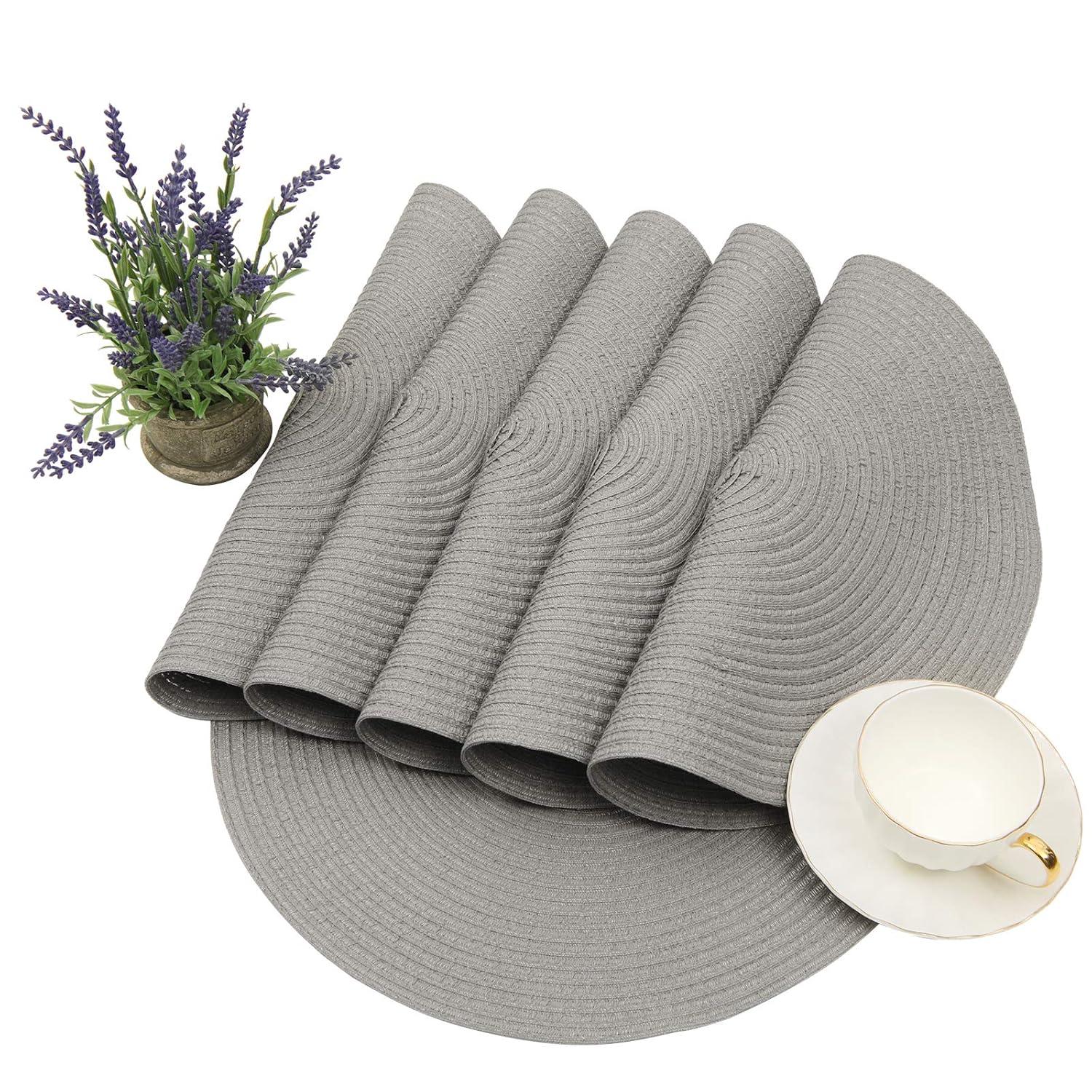 Light Gray Round Fabric Braided Placemats Set of 6