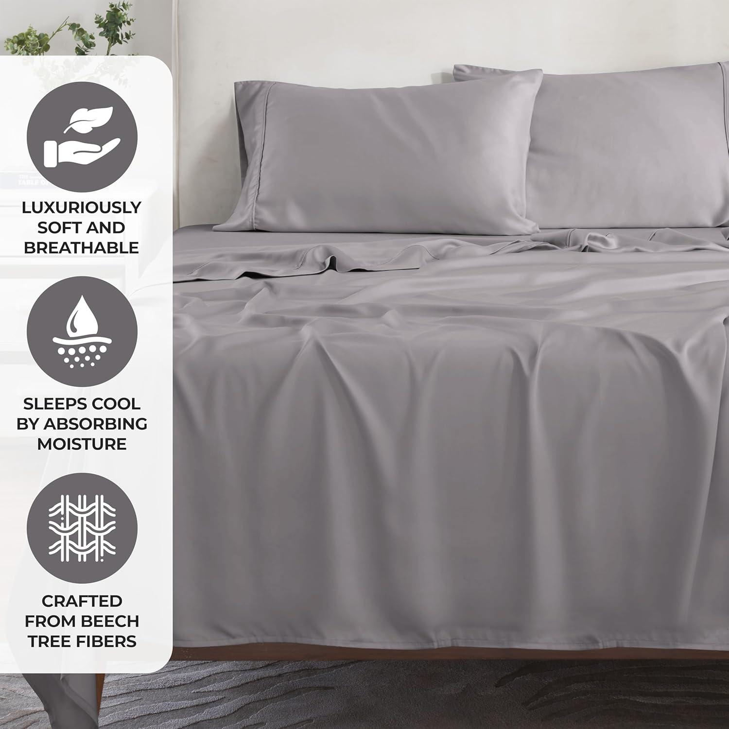 Superior Modal From Beechwood 300 Thread Count Lightweight Cooling Solid Deep Pocket Bed Sheet Set