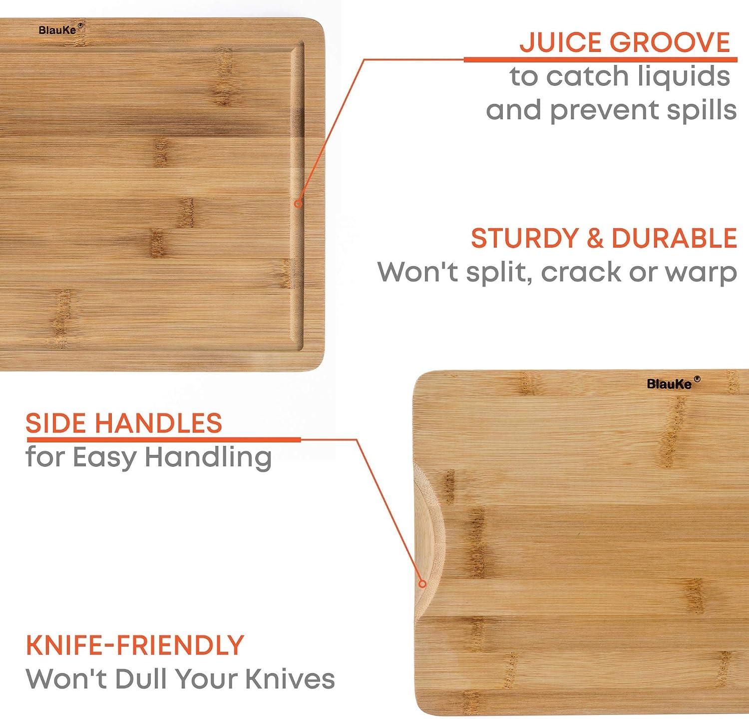 BlauKe Set of 3 Bamboo Cutting Boards with Juice Groove