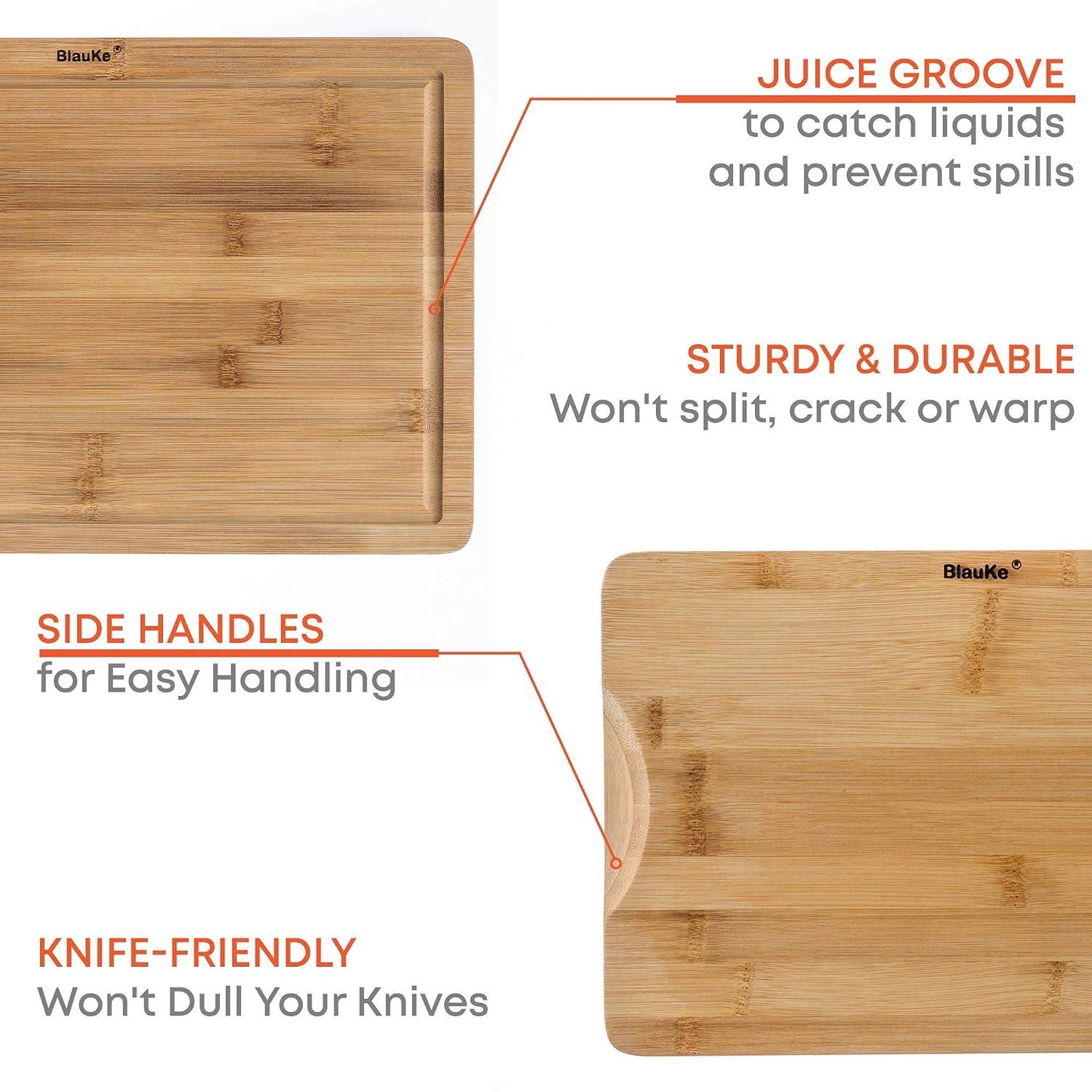 BlauKe Set of 3 Bamboo Cutting Boards with Juice Groove