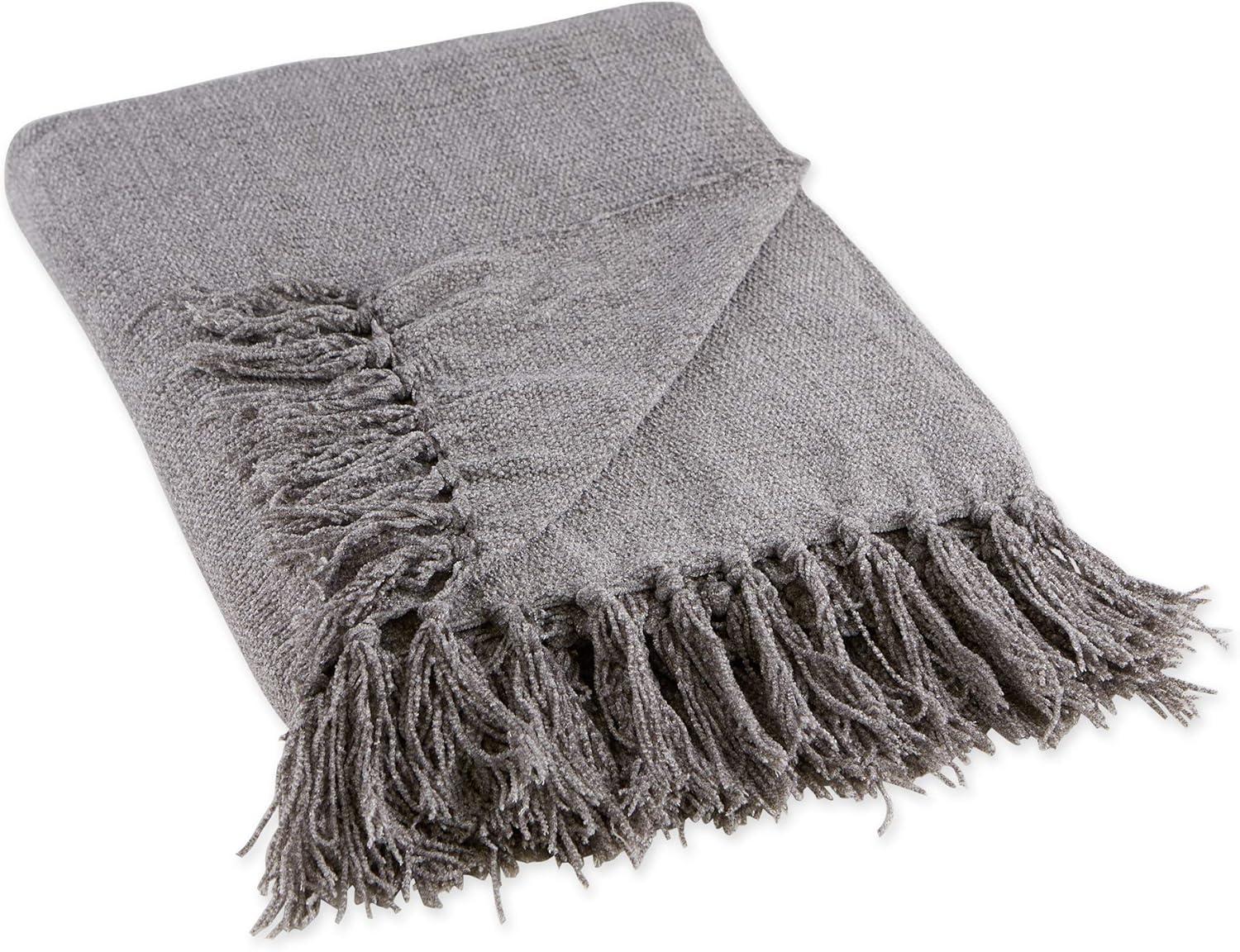 50"x60" Chenille Throw Blanket Soft Gray - Design Imports: Cozy for Couch, Lightweight Woven Polyester