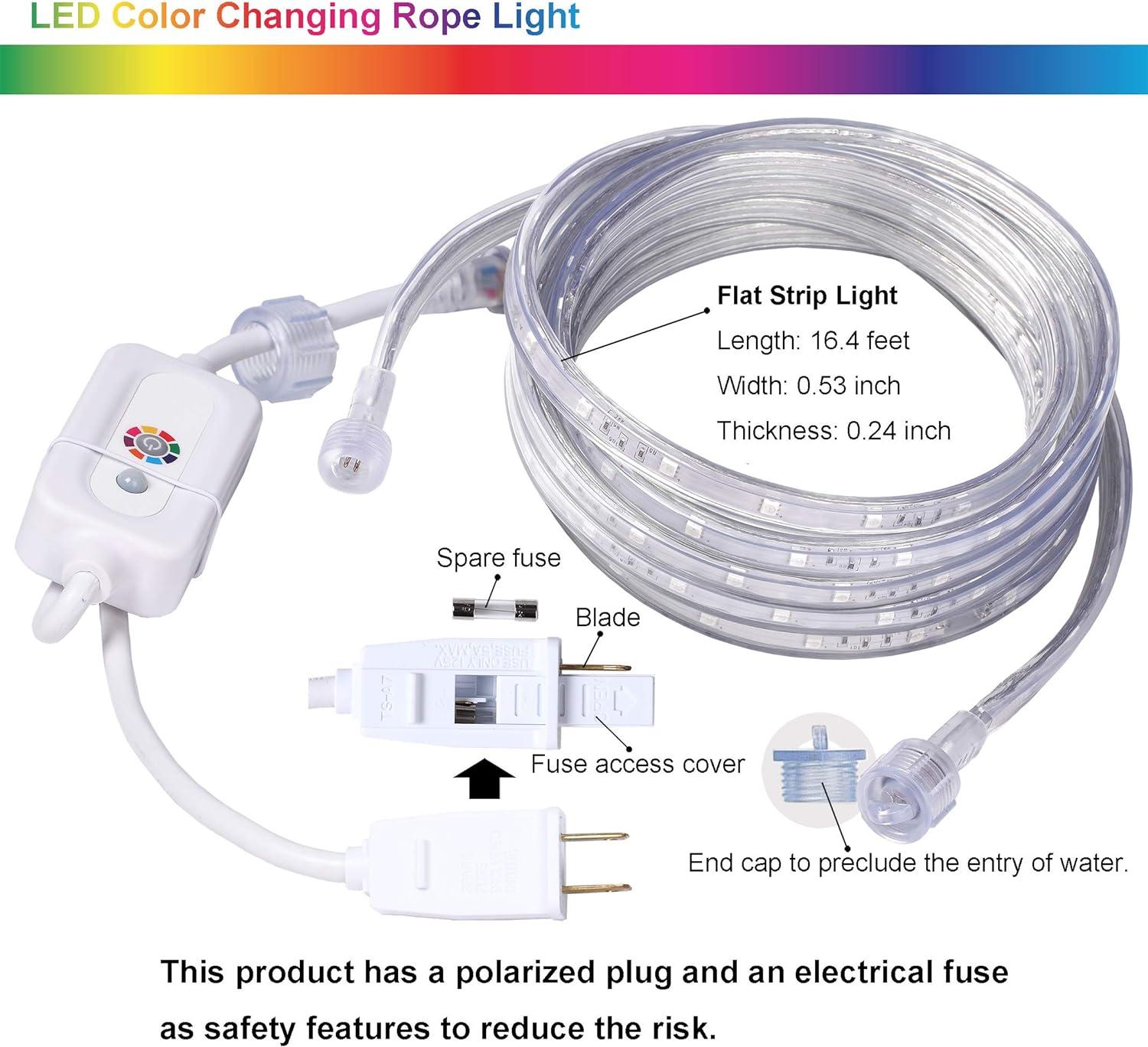 Led Strip Lights 16.4 Feet Outdoor Led Lights Waterproof 300 LEDs Flexible Led Light Strips Color Changing Music Sync RGB Rope Light with Remote Smart Led Lights for Bedroom Home Kitchen