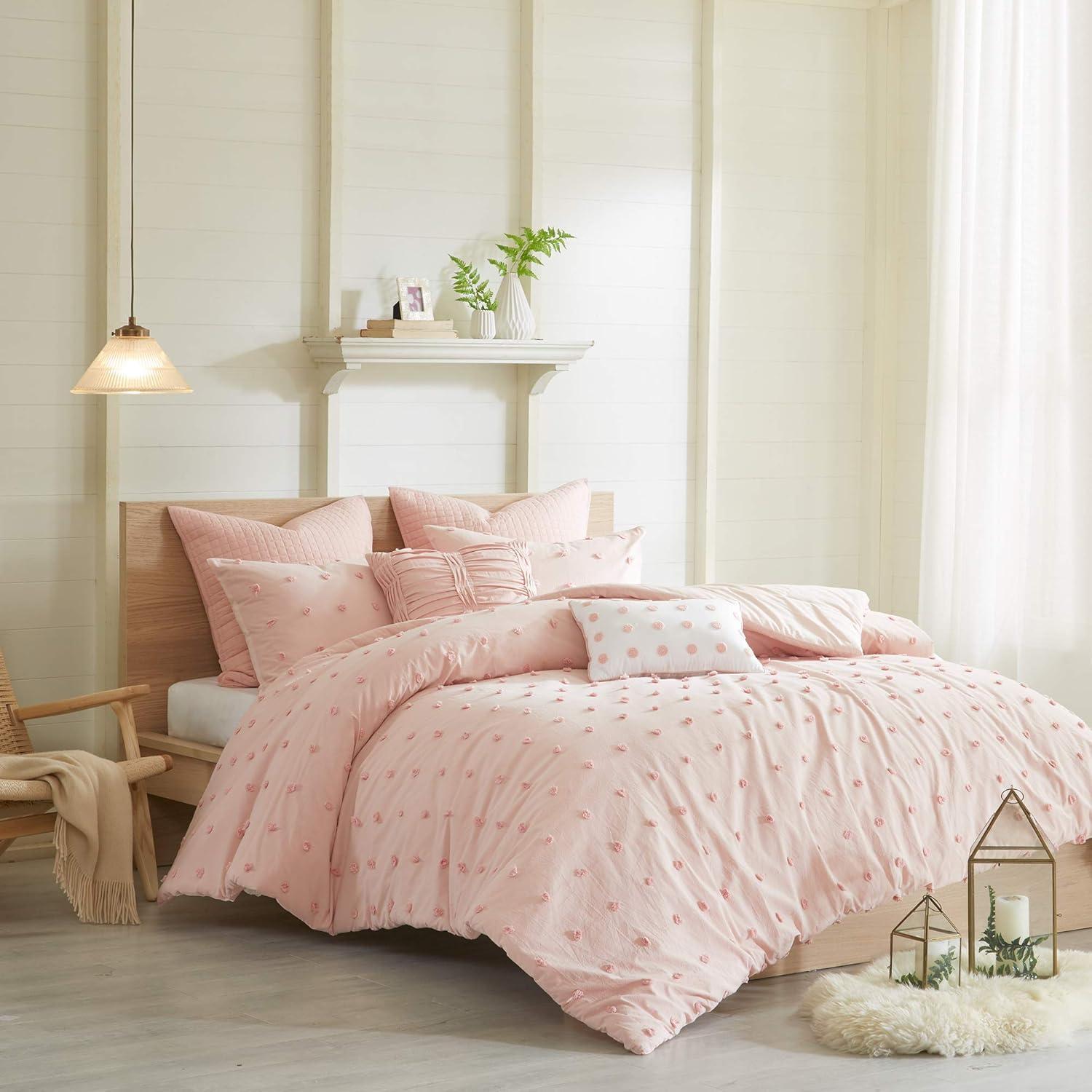 7pc King/California King Kay Cotton Jacquard Comforter Set Pink - Urban Habitat: Hypoallergenic, Quilted Design, OEKO-TEX Certified