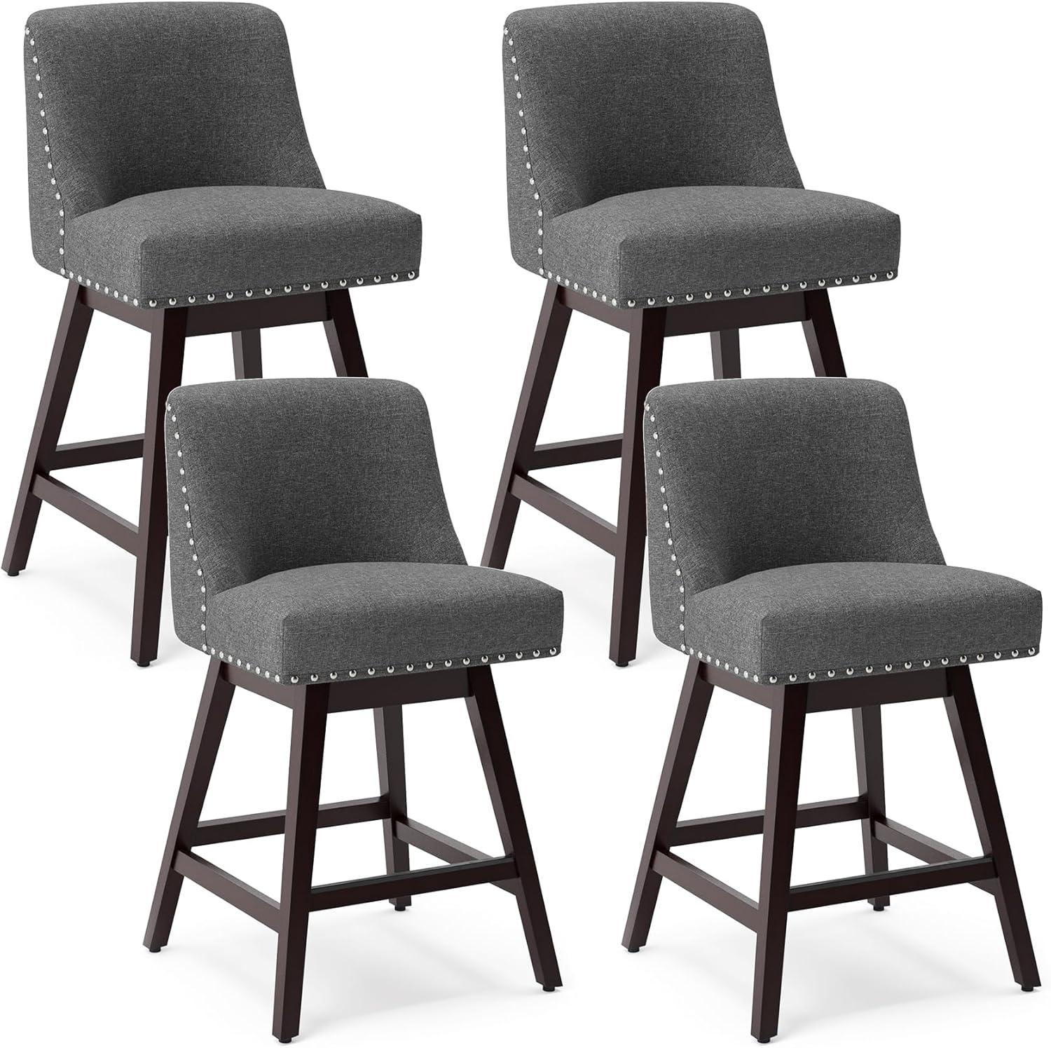 Dycanpo 26''H Swivel Counter Stools Set of 4 with Back Linen Fabric for Home Kitchen Island, Gray