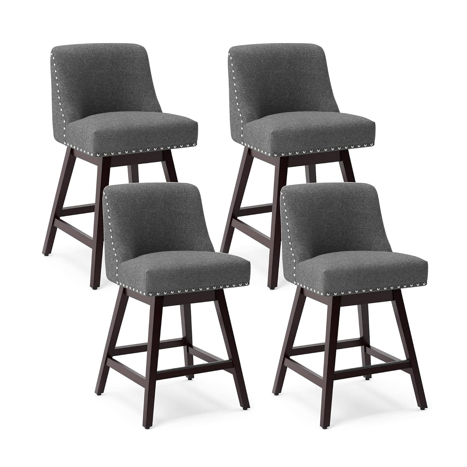 Dycanpo 26''H Swivel Counter Stools Set of 4 with Back Linen Fabric for Home Kitchen Island, Gray
