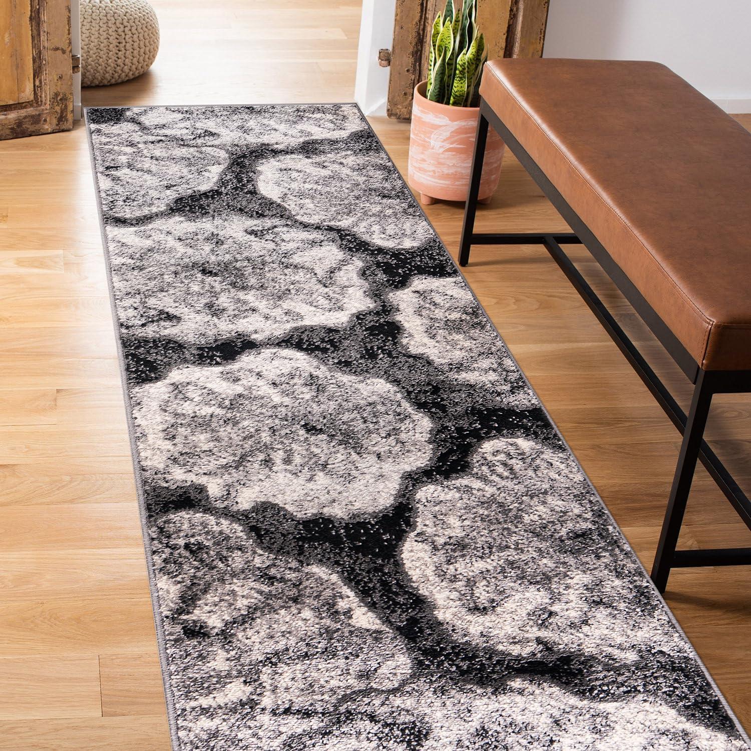 World Rug Gallery Contemporary Floral Design Area Rug - Black 2'x7'