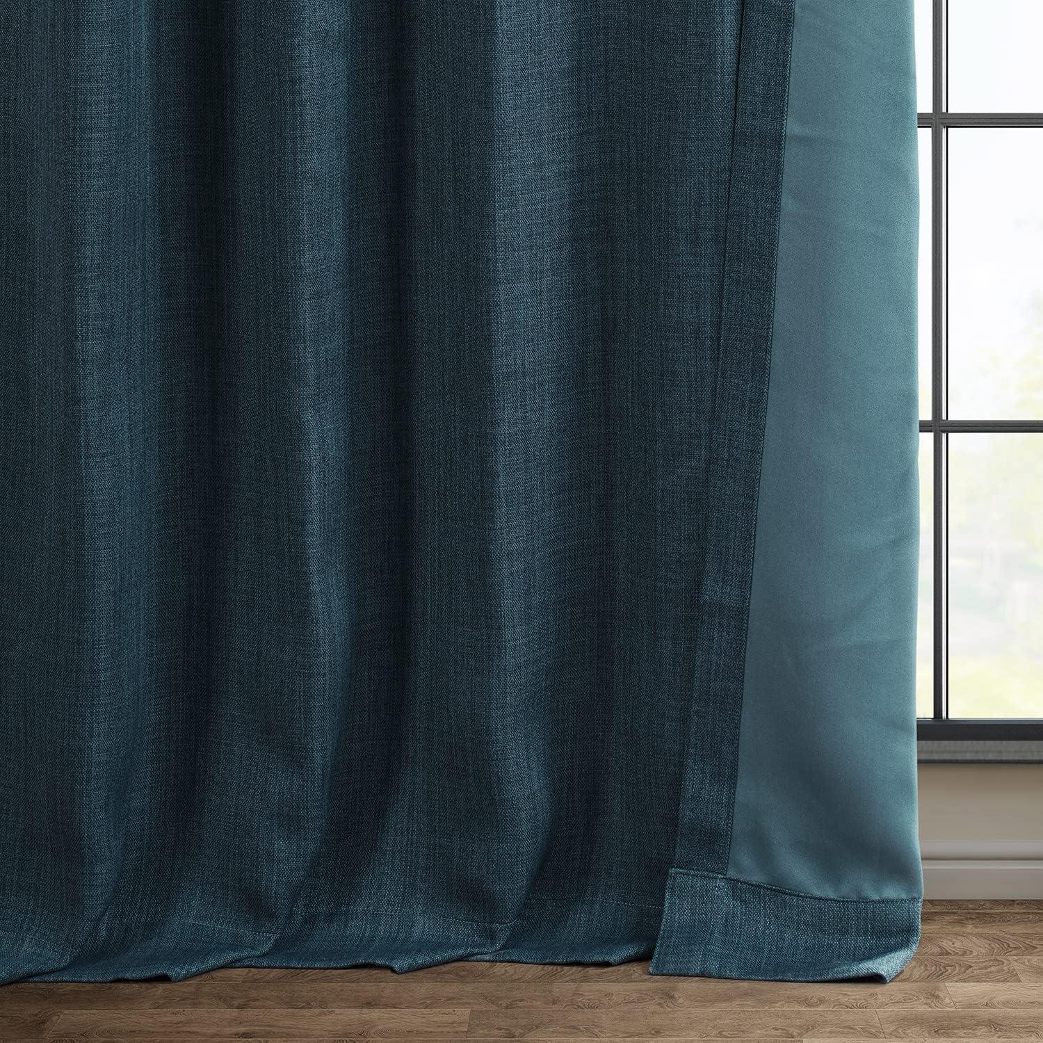 Story Blue Faux Linen Room Darkening Curtains 84 Inches