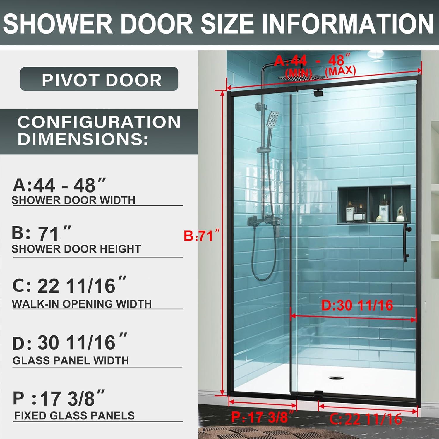 44-48 in.W x 72 in.H Semi-Frameless Sliding Shower Door Clear SGCC Tempered Glass.