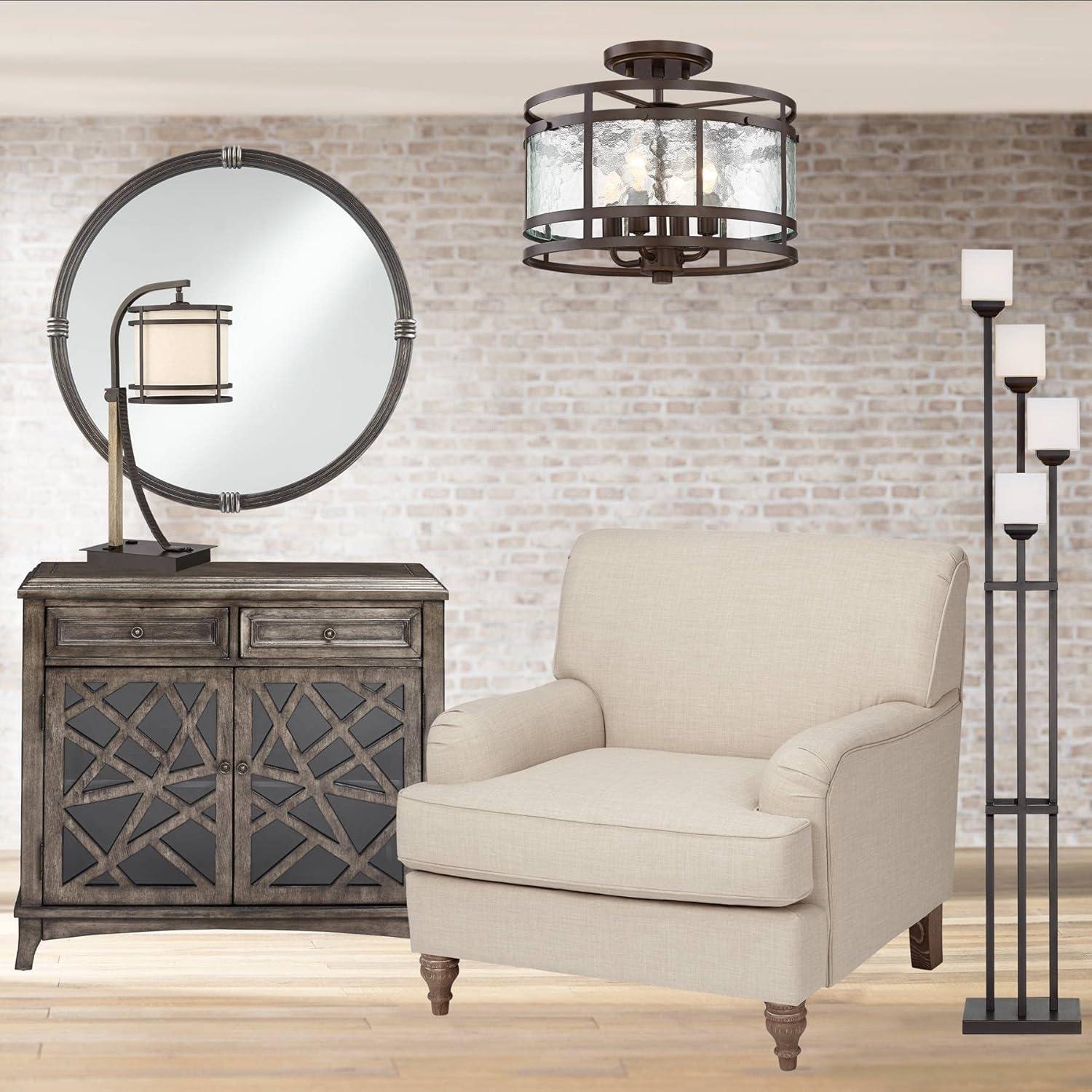 Franklin Iron Works Elwood Modern Ceiling Light Semi Flush Mount Fixture 13 1/4" Wide Oil Rubbed Bronze 4-Light Water Glass Drum Shade for Bedroom