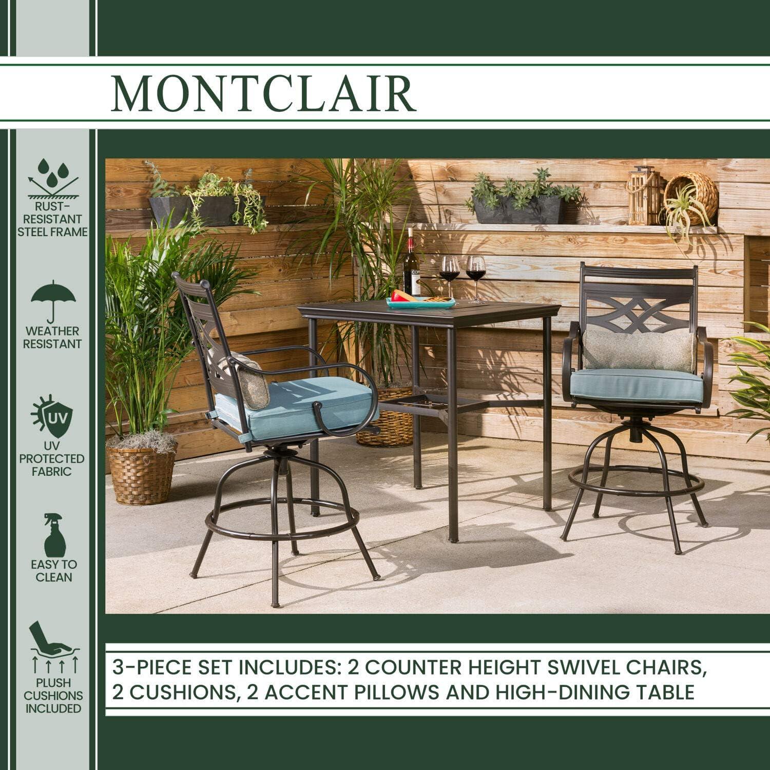 Hanover Montclair 7-Piece Steel Dining Set with 6 Swivel Rockers and Dining Table, Seats 6