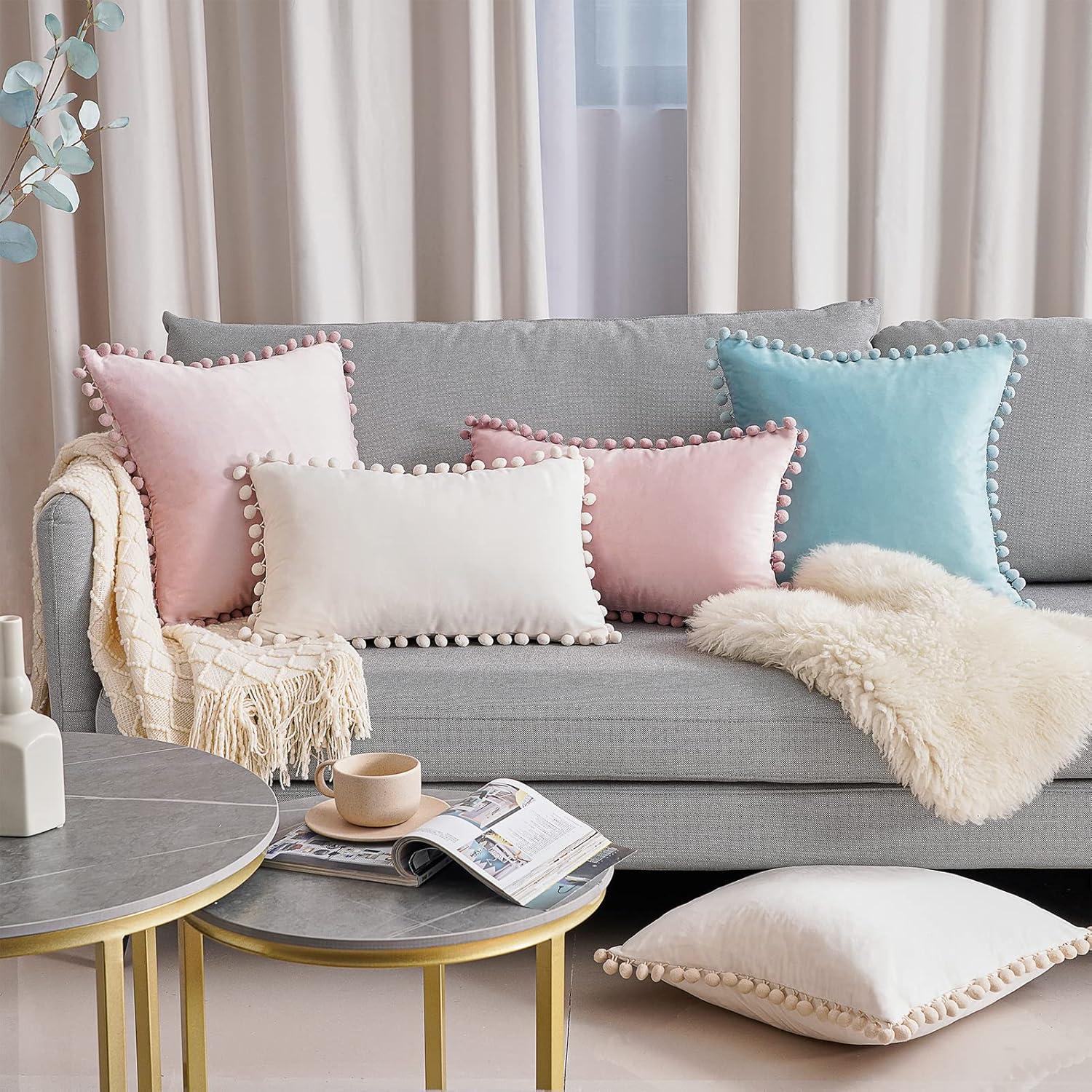 Deconovo Deconovo Pom-poms Velvet Reversible Pillow Cover (Set of 2)